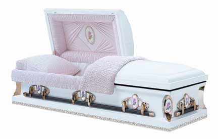 Sterling Blue Metal Casket For Sale with White Velvet Interior